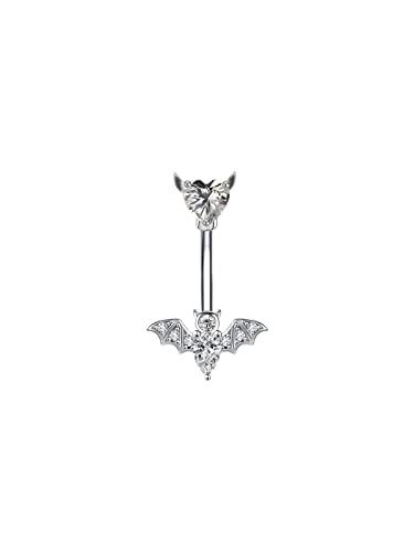 MIFYNN Stainless Steel Belly Button Ring Bat Belly Button Ring Butterfly Belly Button Ring 14G Surgical Steel Navel Ring Belly Piercing Jewelry Halloween Body Jewelry Gift for Women - color: Silver bat