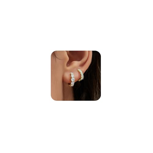 JINEAR 2 Pairs Gold Hoop Earrings for Women Dainty Huggie Earrings Set | 14K Gold Plated Cubic Zirconia Hypoallergenic Lightweight Waterproof Cartilage Hoop Earrings Trendy Jewelry Gift - color: gold