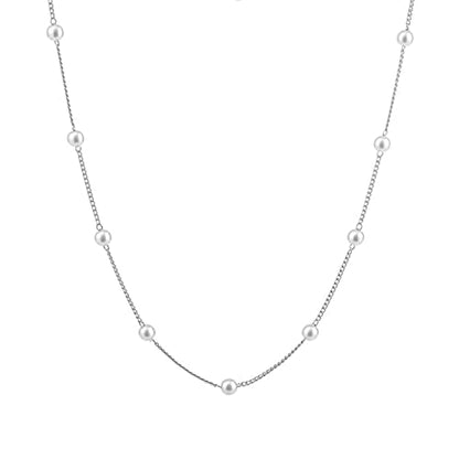 Faux Pearl Necklace for Women Dainty Pearl Choker Necklace 14K Gold Plated Pearl Chain Necklace Mother's Day Valentine Jewelry Gifts - color: Silver