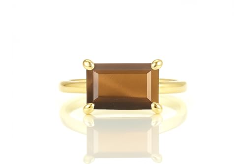 Brown Tiger Eye Ring - Unique Solitaire Gemstone for Women - Custom Crystal Rings, Handmade Jewelry, Stylish Ladies Accessory - with Fancy Box