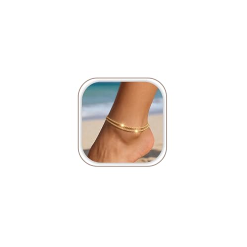 Freekiss Sparkle Glitter Waterproof Ankle Bracelets for Women Trendy | Dainty Layered Anklet for Women Adjustable Womens Anklet Set Stackable Beaded Cuban Link Anklets Beach Jewelry for Women - color: ANKLET-Layered sparkle glitter-GD