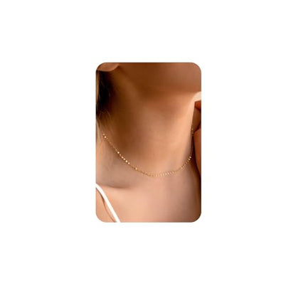 14K Gold Plated Chain Necklace for Women Trendy - 925 Sterling Silver Clasp | Waterproof Dainty Choker Necklace, 14/16/18/20 inch Thin Simple Box Figaro Chain Herringbone Necklace Jewelry for Women Men - color: Lip