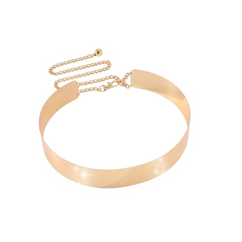 Gold Metal Belt Adjustable Gold Shiny Waist Belts Polished Mirror Chain Waistband Strap for Woman Dresses Wedding - size: 2.3"/6cm