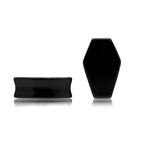 Forbidden Body Jewelry Natural Obsidian Black Stone Coffin Shaped Double Flare Plugs, Gauges, Tunnels - style: 1" (25mm)