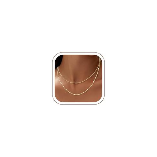 Turandoss Gold Layered Necklaces for Women Dainty 14K Gold Plated Chain Set | Stack Cuban Link Chain Necklace Personalized Lip Satellite Flat Curb Link Necklaces for Women Trendy Set - color: Link/Flat Curb Chain