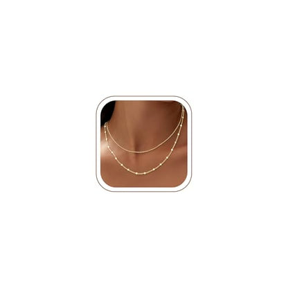 Turandoss Gold Layered Necklaces for Women Dainty 14K Gold Plated Chain Set | Stack Cuban Link Chain Necklace Personalized Lip Satellite Flat Curb Link Necklaces for Women Trendy Set - color: Link/Flat Curb Chain
