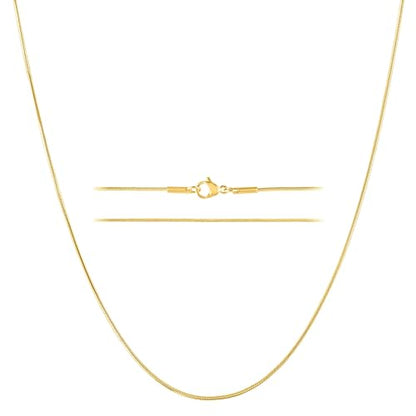 KISPER Gold Snake Chain Necklace for Women 24K Plated Stainless Steel Thin | 0.9mm, 14-30 inches, non-tarnish, waterproof, hypoallergenic, nickel-free, lobster clasp