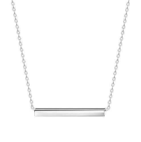 Dainty 18K Gold Plated Horizontal Bar Necklace for Women, Minimalist Tiny Stick Pendant Adjustable Layering Daily Jewelry Gift - color: A Solid Bar