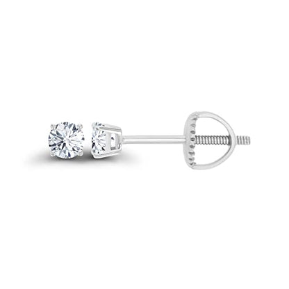 14K Gold Plated 925 Sterling Silver Hypoallergenic 3mm Round Genuine Birthstone Solitaire Screwback Stud Earrings - color: White Sapphire Created