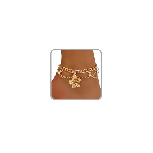 Ankle Bracelets for Women Gold Anklets for Women Waterproof Beach accessories Summer Foot Jewelry Bell Pink Blue White Silver Flower Ankelts for Women Plus Size Anklet Bracelet for Big Ankles Hawaiian Beach Jewelry - color: Style 1 - Gold