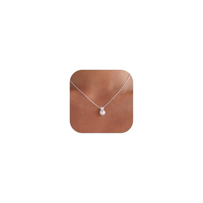 Pearl Necklaces for Women Trendy 14k Gold Plated Cubic Zirconia Pearl Pendant Necklace Valentines Day Wedding Birthday Mother's Day Gifts Dainty Gold Necklace for Women - color: Style 4 - Silver Necklace