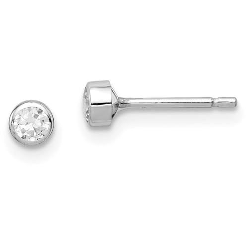 Diamond2Deal 14k White Gold 3mm Cubic Zirconia Bezel Stud Earrings Len-0.14 In, Wid-0.12 In