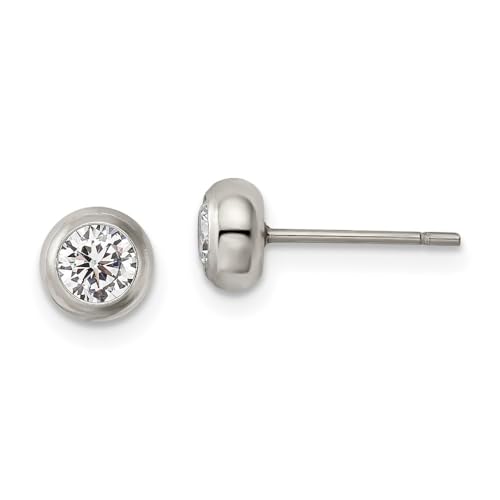 Diamond2Deal Stainless Steel Polished 4mm Bezel Cubic Zirconia Stud Earrings Len-0.24 In, Wid-0.24 In