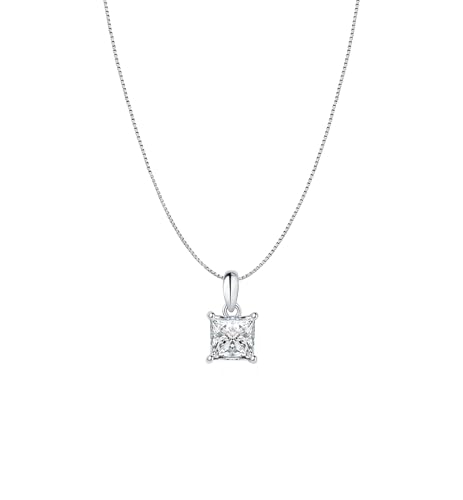 Savlano 925 Sterling Silver Moissanite Pendant Necklace, 6MM,8MM Round, Princess & Heart Cut 0.8–2CT D Color, with 18" Box Chain for Women – Comes with A GRA Certificate – Made in Italy - style: 1.2ct 6mm Princess Cut