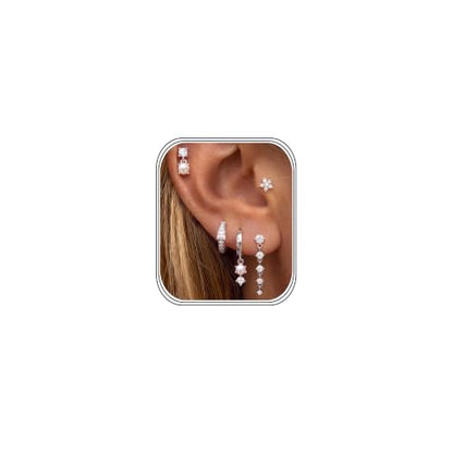 MILACOLATO 5 Pairs 925 Sterling Silver Earrings for Women Trendy Ear Stacks | 14K Gold Plated Stud Huggie Hoop Earrings Set Hypoallergenic CZ Pearl Dangle Earring Prom Bridal Bridesmaids Wedding Jewelry - color: Silver - 2 Pairs of Pearl Earrings + 3 Pair