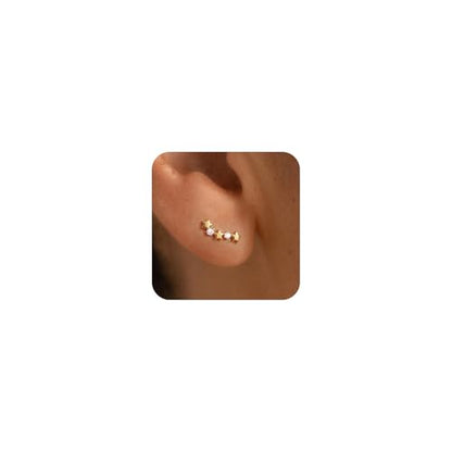 Star 14K Gold Plated Ear Cuff Earrings for Women Non Piercing, Dainty Silver Plated Clip on Cartilage Ear Cuff Non Pierced Trendy CZ Northstar Starburst Sparkling Climber Clawer Earring Jewelry - style: Northstar Stud 2-Gold