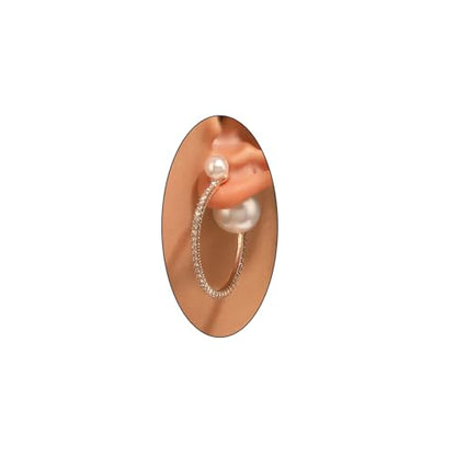Large Pearl Rhinestone Crystal Hoop Earrings for Women,Gold Silver Cubic Zirconia Statement Hoop Earrings Party Holiday Jewelry Gifts