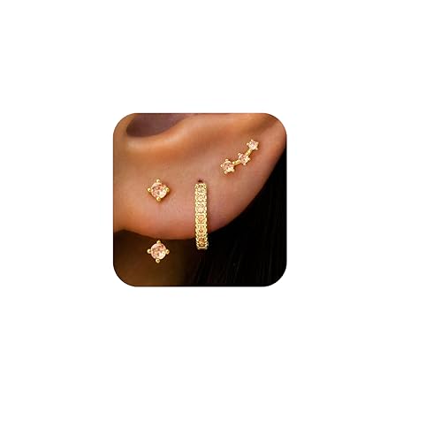 3 Pairs Dainty Small Earrings Set for Women Trendy, Birthstone Stud Huggie Hoop Jacket Stack for Cartilage Helix, Gold Plated Hypoallergenic Cute Women Fashion Accessories Western Jewelry Gifts - color: 11Champagne-Nov (Gold)