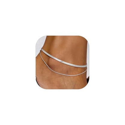 PROSTEEL Anklets for Women Waterproof, Silver/Gold/Black, Stainless Steel | Layered Anklets, Stainless Steel, Durable& No Tarnish, Summer Beach Jewelry, with Gift Box, 8-10.5" Adjustable, Plus Size - color: Silver, size: Layer Snake