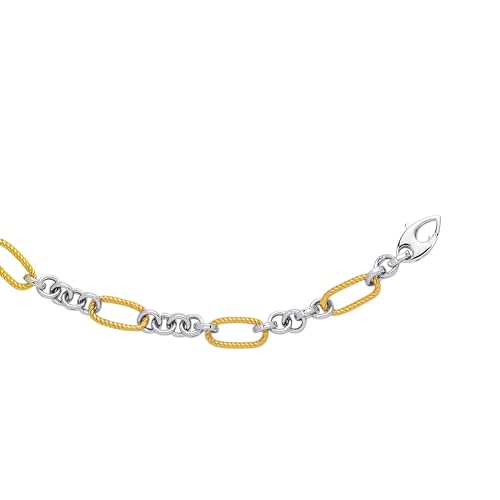 Jewelry Affairs 14K Two-tone Gold Alternating Twisted Elongated Oval Rope Link Chain Bracelet, 7.5"
