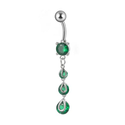 14G Clear CZ Dangle Belly Button Rings for Women 316L Surgical Steel Emerald Crystal Dangling Belly Rings Navel Piercing Barbell Hypoallergenic Body Piercing Jewelry
