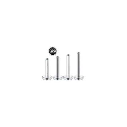 DJCIW G23 Titanium 18G Internally Threaded Flat Back Labret Post Only, 6-12mm Replacement Piercing Shaft for Helix Tragus Nose Lip - color: silver