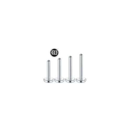 DJCIW G23 Titanium 18G Internally Threaded Flat Back Labret Post Only, 6-12mm Replacement Piercing Shaft for Helix Tragus Nose Lip - color: silver-18G=1.0*6/8/10/12mm