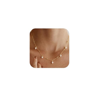 Gold Pearl Necklaces for Women Trendy, 14K Gold Plated Dainty Necklace Simple Layered Pearl Necklaces for Women Trendy Wedding Birthday Jewelry - color: 6-Satellite Pearl