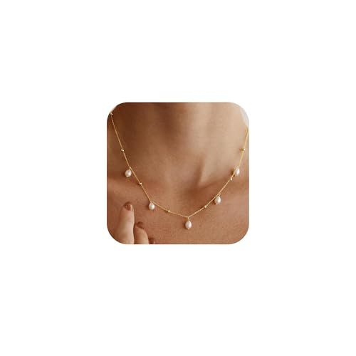 Gold Pearl Necklaces for Women Trendy, 14K Gold Plated Dainty Necklace Simple Layered Pearl Necklaces for Women Trendy Wedding Birthday Jewelry - color: 6-Satellite Pearl