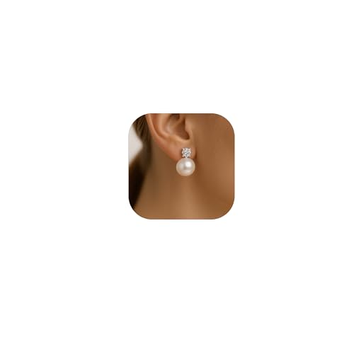 Pearl Clip on Earrings for Women - 14K Gold Silver Plated Cubic Zirconia Non Pierced Ear Clips Jewelry Gifts for Wedding Bridal Party Gifts - color: Gold-10mm