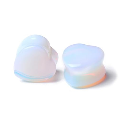 2 Pcs Stone Ear Gauges Earrings Heart-shaped Ear Gauges Plugs Jewelry 6mm(2g) - color: StyleA, size: 14mm(9/16")