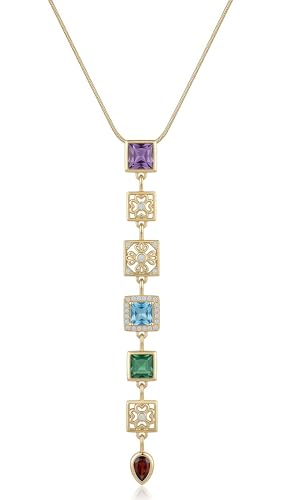18K Gold Plated Seven Chakra Necklace for Women, Dainty Y Necklace Lariat Drop Pendant, Crystal Healing Yoga Jewelry Gifts - color: Gold 03
