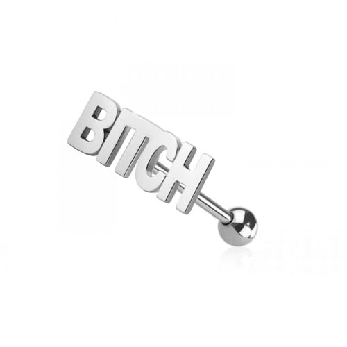 Pierced Owl 14GA 316L Stainless Steel Naughty Words Tongue Barbell - style: B*tch