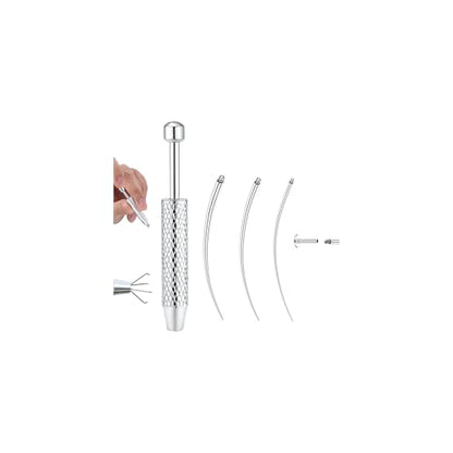 Piercing Ball Grabber Tool, 14-20G Taper for Changing Jewelry | Surgical Steel Flat Back Earrings Threader Tool Insertion Pin, Body Piercing Kit for Ear Rook Conch Nose Lip Jewelry Removal - style: Curved External Thread(14G 16G 18G) +Ball Grabber Tool