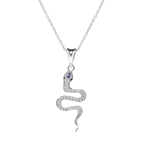 Snake Necklace Dainty Pendant With Cubic Zirconia, Layered Choker, Punk Animal Jewelry, Cool Wedding High Jewelry Party for Women Teen Friends - color: Silver-Eye Black