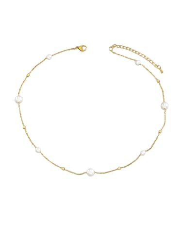 Gold Cross Women's Necklace 18K Gold Plated Stainless Steel Handmade Pearl Necklace Gold Paperclip Necklace, Fashion Jewelry Gifts - style: fashions