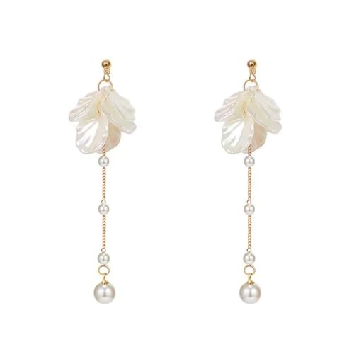 Seashell Pearl Stud Earrings for Women Ocean Sea Theme Sweet Double Layer Acrylic Shell Lightweight Dangle Drop Earrings for Summer Beach Holiday Halloween Party Jewelry Accessories - color: Pearl chain earrings