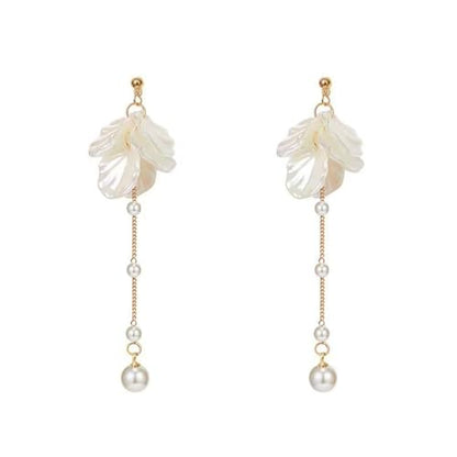 Seashell Pearl Stud Earrings for Women Ocean Sea Theme Sweet Double Layer Acrylic Shell Lightweight Dangle Drop Earrings for Summer Beach Holiday Halloween Party Jewelry Accessories - color: Pearl chain earrings