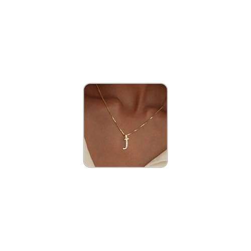 Initial Necklace for Women, 14K Gold Silver Plated Box Chain Letter Pendant, Trendy Name Necklace, Dainty Personalized Charm Jewelry Gift for Her - color: Gold, style: J