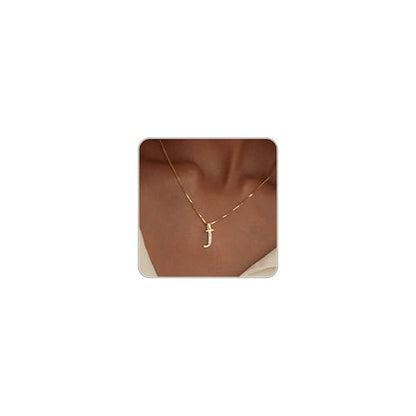 Initial Necklace for Women, 14K Gold Silver Plated Box Chain Letter Pendant, Trendy Name Necklace, Dainty Personalized Charm Jewelry Gift for Her - color: Gold, style: J