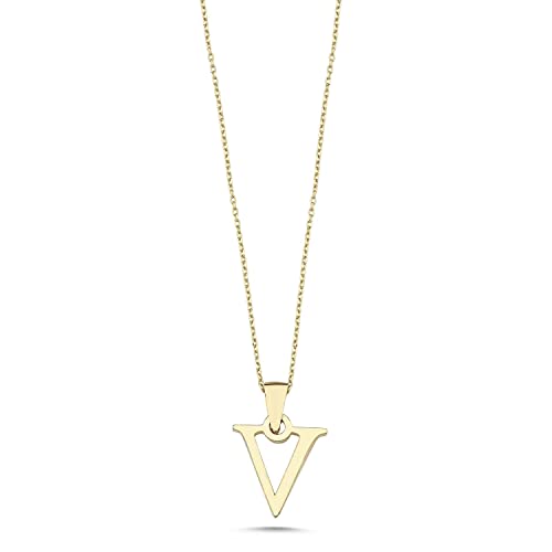 Wish Carat 100% 14k Real Gold Necklace for Women | Dainty Charm Alphabet Name Letter Initial Necklaces for Women | Custom Pendant Jewelry for Her | Birthday Gifts for Women & Girls | 18'' - color: V