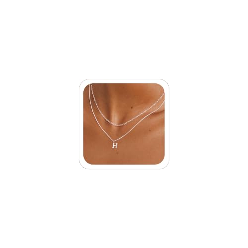 MBW Dainty Silver Layered Initial A-Z Pendant Necklaces for Women Thin | Simple Waterproof 925 Silver Plated Necklace Figaro Choker Monogram Name Jewelry Set Personalized - color: Silver InitIal NK-H