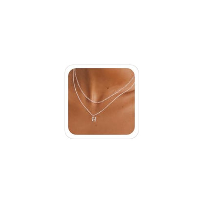 MBW Dainty Silver Layered Initial A-Z Pendant Necklaces for Women Thin | Simple Waterproof 925 Silver Plated Necklace Figaro Choker Monogram Name Jewelry Set Personalized - color: Silver InitIal NK-H