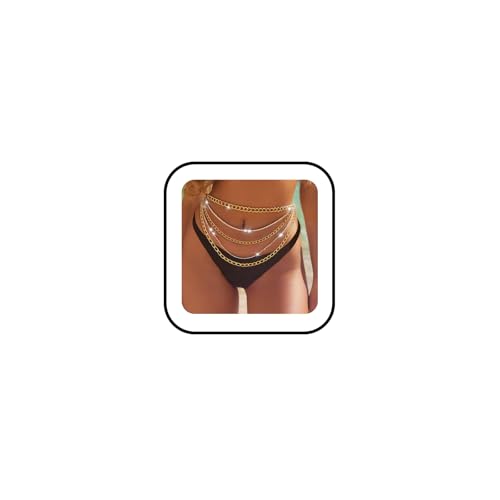 Chunky Gold Waist Chain for Women Rhinestone Layered Belly Belt Chains Beach Waist Chain Waterproof Cuban Body Chain Adjustable Bikini Body Jewelry Summer Beach Accessories Jewelry Gift - color: Gold
