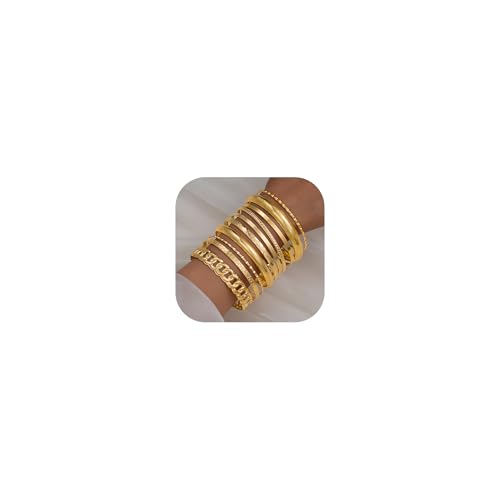 ÌF ME Gold Bangle Bracelets for Women, Indian Bangles Stackable Set, Multi Layer Textured 18K Gold Plated Chunky Bracelets Boho Jewelrys Set - style: E-6 PCS adjustable bangles