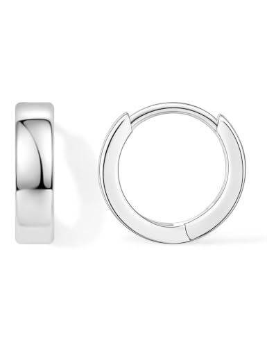 Fiusem 14K Gold Plated Huggie Hoop Earrings for Women | 8/10/12 Hypoallergenic Small Twisted beaded Huggie Earrings - color: Silver Hoop, size: 10MM
