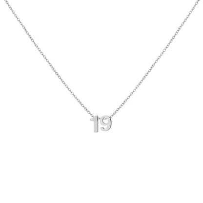 Number Necklace for Women Dainty 18K Gold Plated Pendant Necklace Charm Birth Month Personalized Jewelry Birthday Gift - color: SILVER, style: Number 19