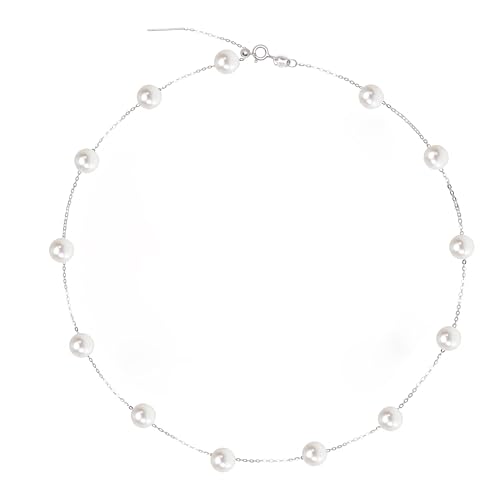 925 Sterling Silver Dainty Freshwater Cultured Pearl Choker Necklace White Genuine Real Pearl Charm Necklaces Jewelry Gifts for Her - color: Satellite Pearl 6-7mm AAAAA-Silver