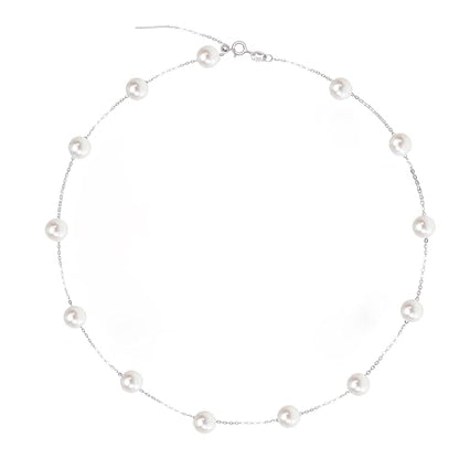 925 Sterling Silver Dainty Freshwater Cultured Pearl Choker Necklace White Genuine Real Pearl Charm Necklaces Jewelry Gifts for Her - color: Satellite Pearl 7-8mm AAAAA-Silver