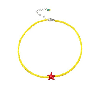 Seed Bead Choker Necklace for Women Bohemian Tiny Beads Choker Colorful Rice Bead Starfish Choker Summer Surfer Beach Necklace Jewelry Gift - color: Yellow